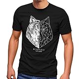 Neverless® Herren T-Shirt Wolf Polygon Kunst Grafik Tiermotiv Printshirt Fashion Streetstyle schwarz L