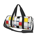 ADONINELP Reisetasche Seesack Geometrische Bunte Muster und Crossover dekorative Rechteck Rahmen Fenster Kunst ， Zylinder Reisetasche Mode Leinwand Licht Tragegurt Gepäck