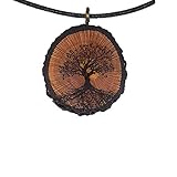 Baum des Lebens Holz Hals-Kette - Natur - Holzanhänger - Vegan - Nachhaltig - Frauen - Halskette - Gravur - Yoga - Bedeutung - Geschenk - Natur-Schmuck - Damen - Holzschmuck - Yogaschmuck