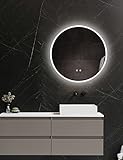 ApeJoy® runder Badspiegel ø60cm mit beleuchtung und spiegelheizung, LED Wandspiegel mit Touch-Schalter, Lichtspiegel Warm- Kaltweiß von 3000K bis 6500K, IP44 (Runde 60cm Antibeschlage) AJ01