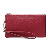 Wristlet Coin Purse Damen Wristlet Clutch Slim Leather Wallet RFID Blocking Handbag, weinrot,