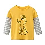 Snyemio Jungen Langarmshirt Baumwolle T-Shirt Langarm Bedruckte Baby Tshirt Lässig 1-6 Jahre, Gelb, 104-110(Etikett 110)