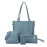 Banbry 4-teiliges Set Leder Handtasche Damen Shopper Schultertasche Umhängetasche Damen Geldbörse Tragetasche Groß Damen Tasche Tote Kartenhalter für Büro Schule Einkauf R