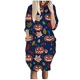 MOKBAY Halloween Kostüm Kinder Langarm Mode Damen Mittellanges Casual Halloween Print Kleid Damen Sexy Costumes for Women Halloween Kleid Damen Set Hoodie Kostüm Alien Halloween Snacks Ob