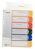 Leitz Register für A4, PC-beschriftbares Deckblatt und 6 Trennblätter, Taben mit Zahlenaufdruck 1-6, Überbreite, Weiß/Mehrfarbig, Polypropylen, 12920000