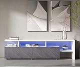 WAMPAT TV Lowboard mit LED-Beleuchtung, Fernsehschrank mit Klapptür, Modern TV Schrank Wohnzimmer, 140 cm, Weiß