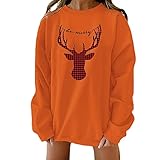 yiouyisheng Oversized Sweatshirt Damen Weihnachten Rentier Print Pullover Teenager Mädchen Sport Langarm Herbst/Winter Frauen Xmas Jumper Bluse Tunika Christmas Lang