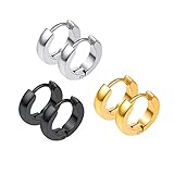 PROSTEEL Edelstahl Huggie Creolen Klappcreolen Ohrringe 3mm Breit Ohr Piercing Unisex Ohrschmuck Zubehören Gold Silber Schwarz(3 Paar-Set)