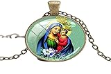 Halskette mit Jungfrau Maria und Jesus, Glas, Kunst, Foto, Schmuck, Geburtstag, Festival, Geschenk