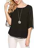 Beyove Damen Shirts lose 3/4 Ärmel Bluse Hemd Chiffon Langarmshirts Oberteile Tops elegant (EU 42(Herstellergröße:XL), Schwarz-neu)