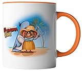 Der Holzwurm Hans Tasse - Tanta Klara - Herr Bombelmann - beidseitig Bedruckt - Geschenk Idee Kaffeetassen, Tassenfarbe:Weiß/Orang