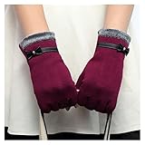 Handschuhe 1 Paar Herbst Winterhandschuhe for Frauen Wildleder Warme Bequeme Fäustlinge mit Bogen plus Samt Dicke Damenhandschuhe Winter warme Handschuhe ( Color : Burgundy , Gloves Size : One Size )