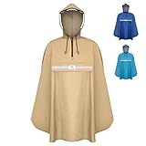 Rainrider Regenponcho (Sandy Beige) für's Fahrrad, Regenbekleidung mit Kapuze inkl. Sichtfenster, Regencape Fahrrad inkl. Reflexionsstreifen - Regenmantel Männer und F