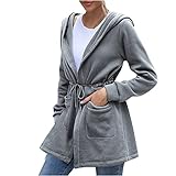 Frauen Winter Dicken Kapuzenpullover Fleece Hooded Lange Mantel Casual Warme Jacke Strickjacke mit Kapuze Windjacke Outwear W