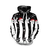 WAQD Hoody Herren 3D Christmas Jumper Weihnachtsmann Druck Kapuzenpullover Lustig Weihnachtssweatshirt Winter Strickpullover Weihnachtspulli mit Mützen Festlich Party Sweatshirt Weihnachtsp