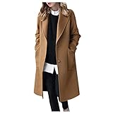 Winter Mantel für Damen Lang Wollmantel GroßE GrößEn Trenchcoat,Kanpola Warm Frauenmantel BeiläUfige Business Blazermantel mit Eingekerbter-Kragen Taschen Lose Outw