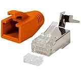 odedo 10er Pack Crimpstecker CAT7, CAT6A RJ45 Netzwerkstecker auch für Verlegekabel 10GBit AWG 22-24 PoE LAN RJ45 Stecker Metall geschirmt mit Einfädelhilfe und Knickschutz Orang