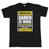 Warning Gamer at Work Gamer White Yellow Black Red Mens Women T Shirt 100% Cotton - for Xbox PS4 PC Video Game Play