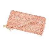 WOZEAH Damen RFID-blockierende PU Leder Reißverschluss rund Geldbörse Clutch große Reisegeldbö