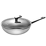 OIPYI 32cm 34cm Haushalts Antihaftpfanne Rauchfreie Wok Küche Kochpfanne Glasabdeckung Gaskocher Universelles Kochgeschirr (Size : 32cm)