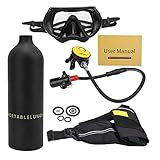 Hozee Sauerstoff-Tank-Tauchset, Tauchflasche 1L mit Entlüftung/Überdruckventil//Gurt/Tauchbrille zum Tauchen zum Tauchen(Schwarze Sauerstoffflasche mit schwarzer Maske)