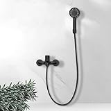 ALYHYB Modernes schwarzes Badezimmer Einhebel-Bad-Dusche-Mischbatterie, 5-Spray Handbrause, mit Vollkupfer-Hahn, Duschschlauch und Wandhalterung, leicht zu reinig