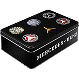 Nostalgic-Art Retro Vorratsdose flach Mercedes-Benz – Logos – Geschenk-Idee für Auto Accessoires Fans, Blech-Dose mit Deckel, Vintage Design, 2,5
