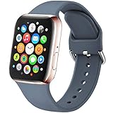 Amzpas Kompatibel mit Apple Watch Armband 38mm 42mm 40mm 44mm, Weiche Silikon Sport Ersatzarmband Kompatibel mit iWatch Series 6 5 4 3 2 1 (38mm/40mm M/L, Blau grau)