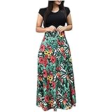 Damen Elegantes Sommerkleid Rundhals Langes Partykleid Gestreift Gedruckt Farbblockierung Schlank Kurzarm Schlank