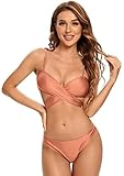 SHEKINI Damen Push-Up Badeanzug Crisscross Bandage Zweiteiliger Badeanzug, Rosegold, S