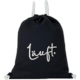 Turnbeutel wasserdicht SCHWARZ mit Spruch Läuft Statement Gymsack Herren Gym Bag Hipster Beutel robust men/women Beuteltasche Rucksack Damen Sportbeutel Mädchen Geschenk Teenager Motivation Gute L