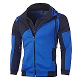 Timbrigte Sport Sweatshirt Männer Gefälschte Zwei Stücke Zusammenstoß Farbe Lässige Langarm Kapuzenjacke mit Reißverschluss Herren Sweatshirt Rundhalsausschnitt Jacke M-3XL