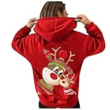 Lomelomme Weihnachts Hoodie Damen Weihnachtsdruck Langarm Sweatshirt mit KapuzeTeenager Mädchen Kordel Patchwork Freizeit Kapuzenpullover Weihnachtspullover Weihnachtsp