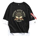 Monster Hunter World T-Shirt,Videospiel MHW 3D Gedruckt 100% Baumwolle Nähte Gefälschte Zwei-stück Für Sommer Geschenk Spiel Liebhaber D XXXL