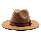 ileibmaoz Fedora Trilby Filzhut Hut Big Brimmed Hat Fashion Flat Brim Top Hat Men and Women Jazz Hats-Light Coffee Color_M (56-58Cm)