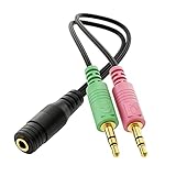 deleyCON Headset PC Laptop Adapter Audio Klinken Y Adapter Kabel Stereo - 1x 3,5mm Klinke Buchse CTIA 4 Polig TRRS auf 2x 3,5mm Klinke Stecker - Smartphone Headset an PC oder Laptop