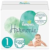 Pampers Baby Windeln Größe 1 (2-5 kg) Harmonie, 102 Stück, HALBMONATSBOX, Sanfter Hautschutz Und Pflanzenbasierte I