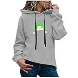 Pullover Damen Herbst mit Kapuze Kapuzenpullover Langarm Hoodie Oversize kapuzenpulli Hoody Sweatshirt Mode Übergangspullover,4 Arten Von Einfachen Druckstilen,Viele Farben Sind Verfügbar,Grau,S-XXL