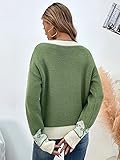 Frauen Langarm-Pullover Pullover Tops Cartoon Muster Drop Schulter Pullover Pullover stricken Tops (Color : Green, Size : S)