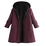 WAQD Jacke Damen Boho Bunt Mantel mit Innenfleece Winterjacke Damen Warm Lang Bunt Hippie Blumendruck Übergangsjacke mit Reißverschluss Fleece Kapuzenjacke Große Größen Vintage Park