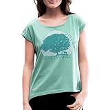 Spreadshirt Ostwind Aris Ankunft Mond, Baum und Vögel türkis Frauen T-Shirt mit gerollten Ärmeln, S, M