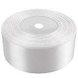 Netuno 1 x Satinband 38mm x 32m Farbe weiß Schleifenband Geschenkband Dekoband Stoffband Satinrolle zum Basteln für Hochzeit Geschenk Dekoration Verpack