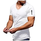 Honestyi Herren Sommer T-Shirt V-Ausschnitt Slim Fit Baumwolle-Anteil Moderner Männer T-Shirt V-Neck Hoodie-Sweatshirt Kurzarm lang