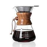 ISKM Manuell Pour Over Kaffeebereiter Kaffeekanne Kaffeezubereiter Kaffeemaschine Karaffe Kaffeefilter Pressfilterkanne Borosilikatglas mit Dauerfilter aus Edelstahl (800ml)