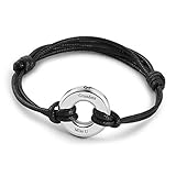 Zysta Personalisiert Gravur- Edelstahl Asche Schmuck Memorial Urne Armband Verstellbar Lederarmband Kreis der Ewigkeit des Lebens Wasserdicht Armreif + Trichter füllen Kit (Silber)