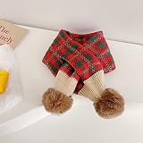 ZFLL Winterschal,Fashion Stitching Plaid Kinder Pompon Cross Schal Herbst und Winter Jungen und Mädchen Baby Warme Strickschals,dahonglvmi,Baumw