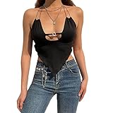 CIYCUIT Damen Sommer Tank Tops Hollow Out Neckholder Ärmellos Rückenfrei Crop Tops, Schwarz , Einheitsgröß