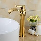 LCBLC Gold Badarmaturen Wasserfall Badezimmer Golden Wasserhahn Einhebelmischer W