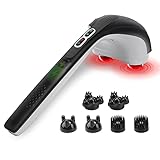 Snailax Kabelloses Massagegerät mit Wärmefunktion, Percussion Handmassagegerät mit 3 Sätze Doppel-Ersatzköpfe, wiederaufladbares Handheld-Massagegerät für Nacken, Rücken, Schulter Schmerzlinderung