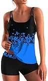 PADOLA Tankini Damen Bauchweg mit Oberteil und Badeshorts Zweiteilig Badeanzug UV Schutz Bademode(Royal Blue,XL)